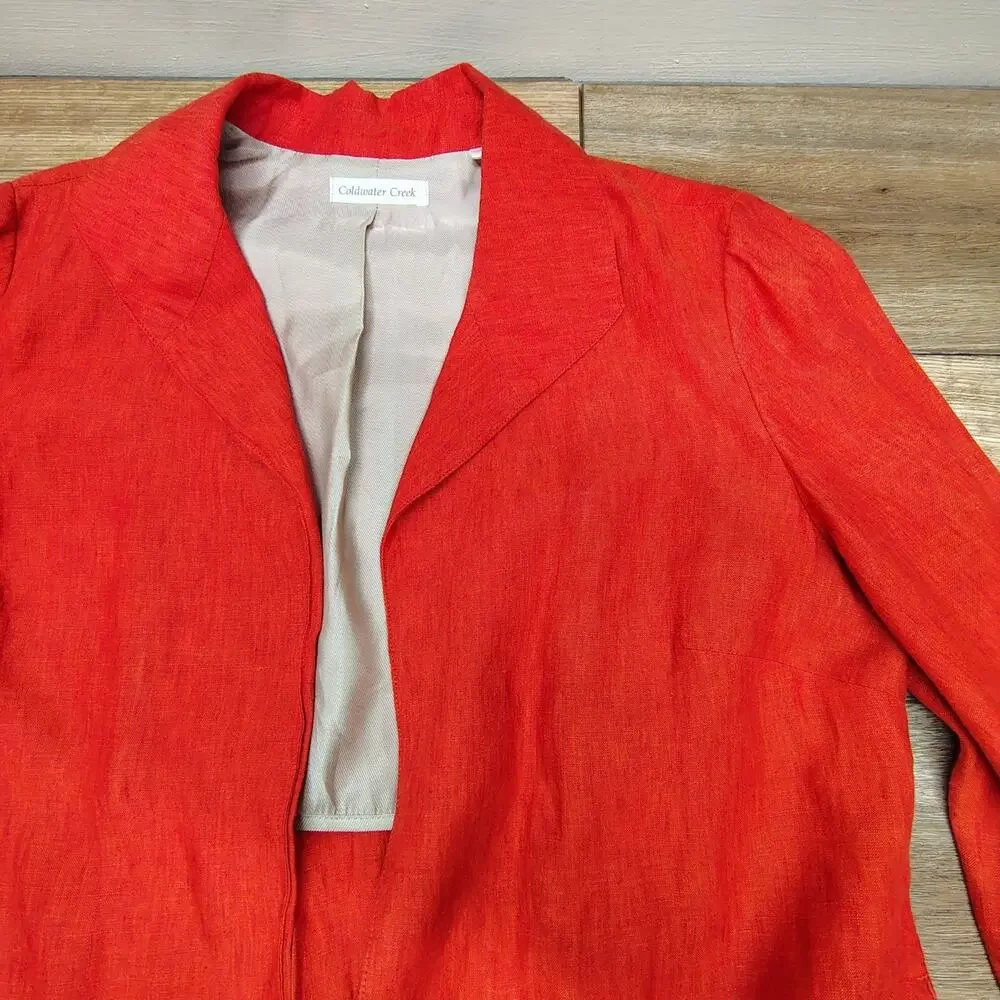 Coldwater Creek 100% Linen Blazer Jacket Orange Coral Classic Women's Size 12